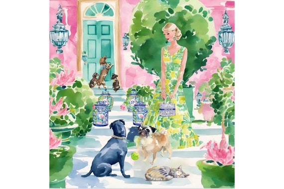 Grandmillennial art, Pretending nobody is at home, whimsical watercolor