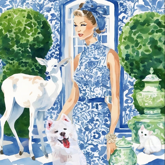 Grandmillennial art, The world in blue and white