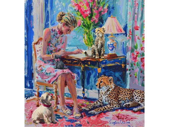 The night before exam, grandmillennial art, oil painting