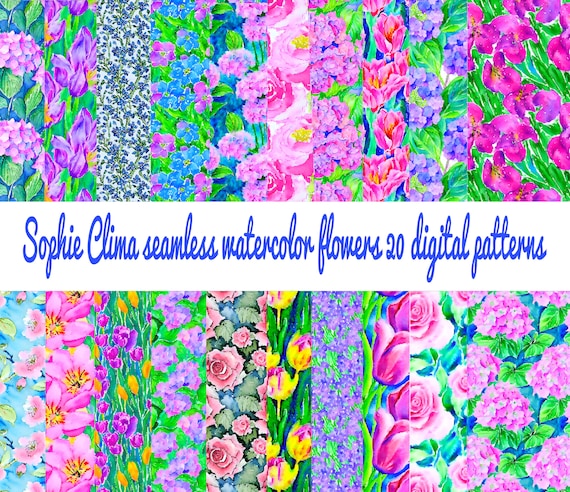 Watercolor Floral seamless digital paper mega bundle, 20 designs, commercial use, for sublimation