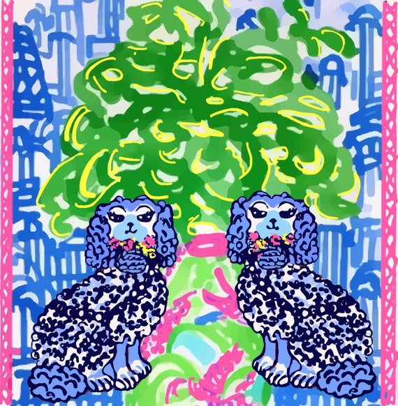 Grandmillennial art, Staffordshire dogs and chinoiserie jars