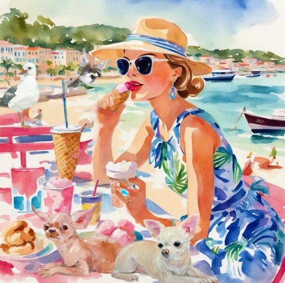 Who invited the seagull? grandmillennial art, watercolor painting