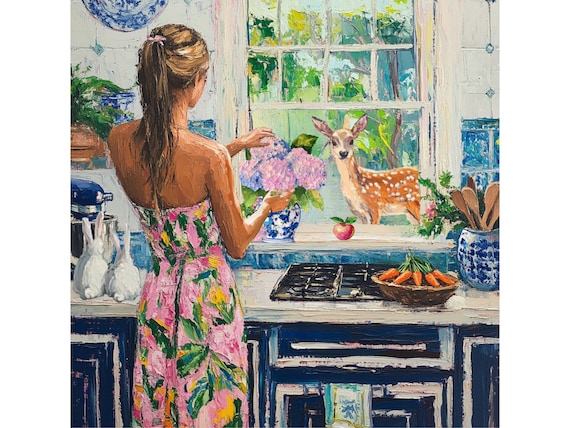 Grandmillennial art, A Window shopper, whimsical fine art print