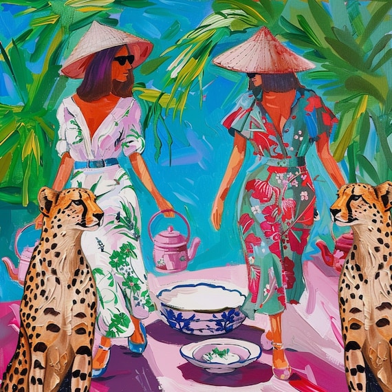 Grandmillennial art, Gossipers, whimsical fine art