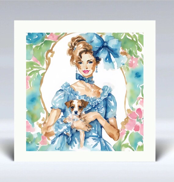 Lady and her dog 2, Victorian style girly art