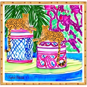 Grandmillennial art, Instant download preppy cheetahs and chinoiserie jars
