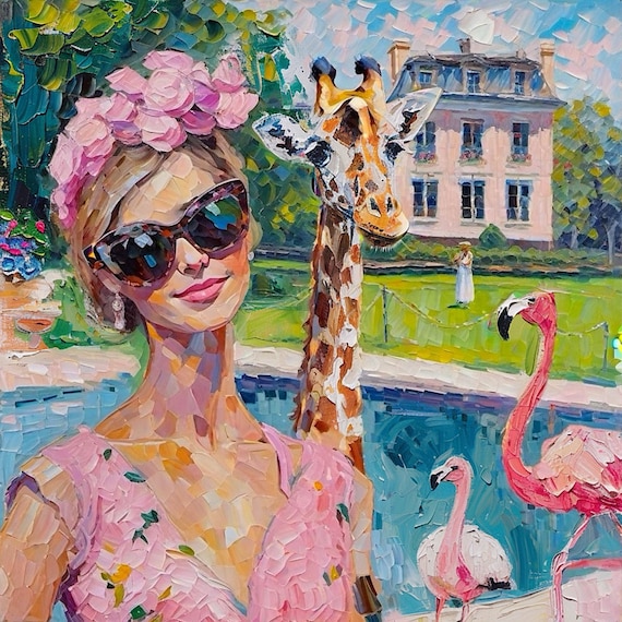Pretty in pink, grandmillennial art, oil painting