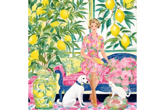 Grandmillenial art, Learning to be friends, preppy whimsical watercolor art