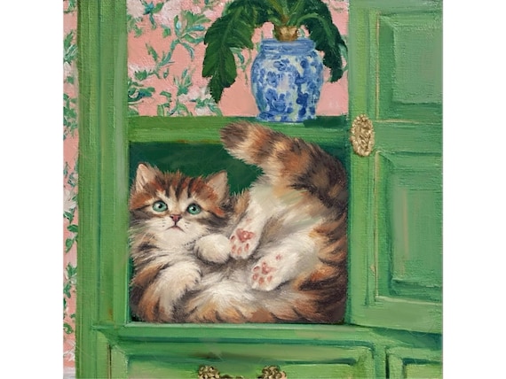 Nothing to see here, whimsical cat art, signed fine art print