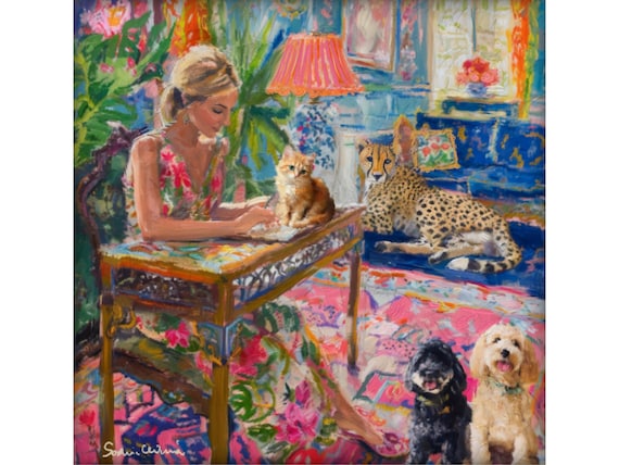 Palm Beach Giclée Art Print: Glam Lady, Cheetah & Chinoiserie