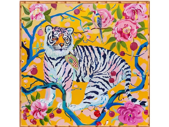 Tiger Chinoiserie Art Print: Grandmillennial Style Watercolor