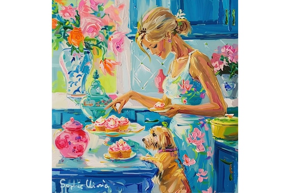 Cupcakes anyone? grandmillennial art, oil painting