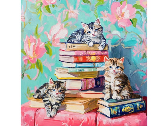 Grandmillennial art, Feeling Bookish, whimsical fine art