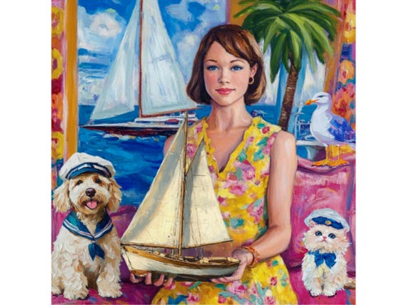 Whimsical Sailing Art Print: Grandmillennial Style Watercolor