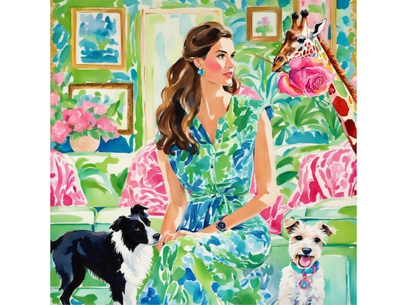 Grandmillennial art, Flower delivery, whimsical watercolor