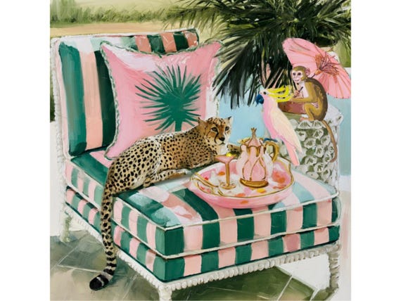 Tales of Pink Cockatoo, whimsical Palm Beach limited edition art print, signed by the artist
