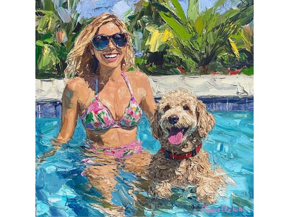 Morning Swim, grandmillennial art, oil painting