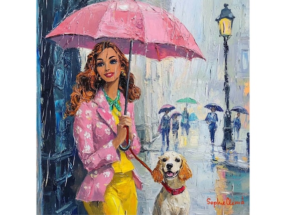 Walking in The Rain, grandmillennial art, whimsical fine art print