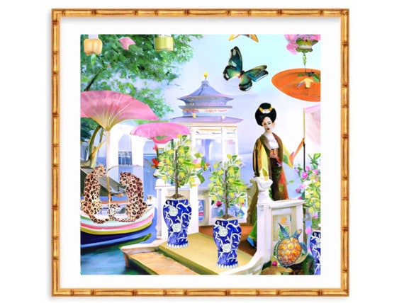 Chinoiserie Watercolor Art Print: Whimsical Asian Decor