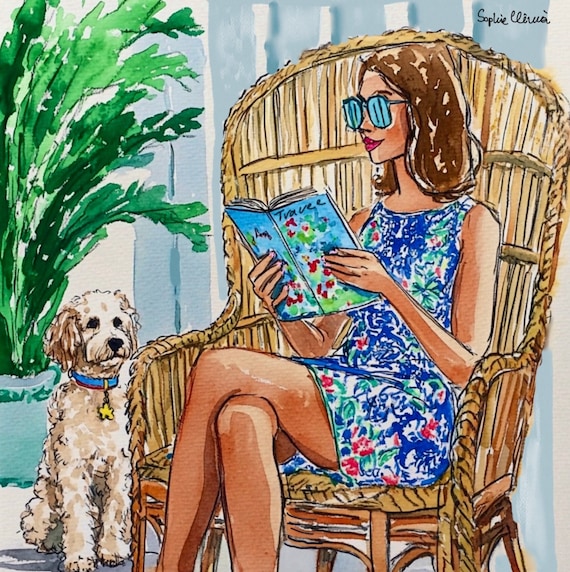 Grandmillennial art, The Travel Plans,  whimsical watercolor and pen sketch