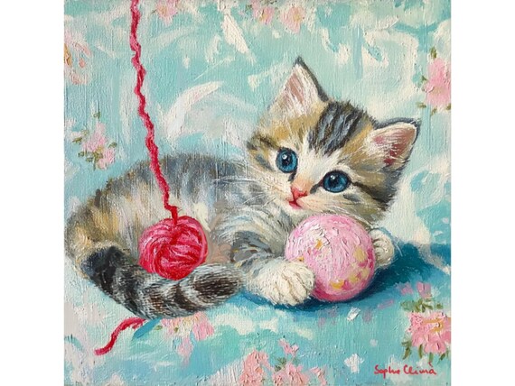Tabby Kitten Watercolor Giclee Print: Whimsical Grandmillennial Art