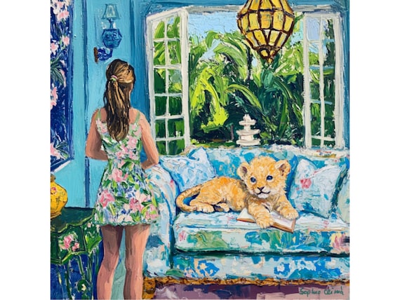 Tutor for Lion Prince, grandmillennial art, whimsical Palm Beach art