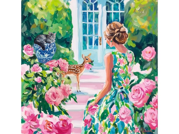 Grandmillennial art, Thief in the Rose Garden, whimsical fine art