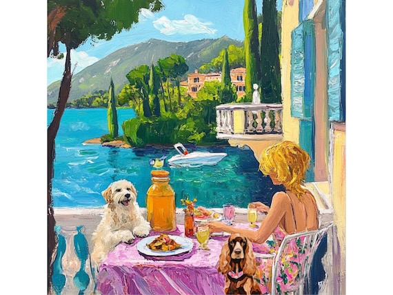 Breakfast in Tuscany Art Print: Whimsical Grandmillennial Decor