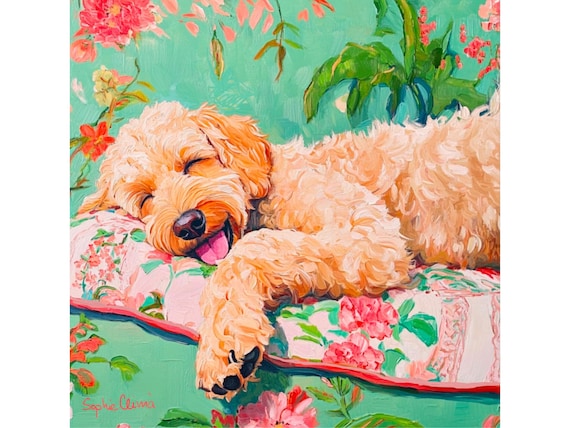 Grandmillennial art, Sweet Dreams, whimsical dogs art