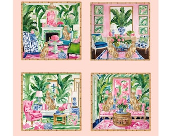 Cheetah Palm Beach Interiors Art Prints: Hollywood Regency Gallery Wall, Set of 4