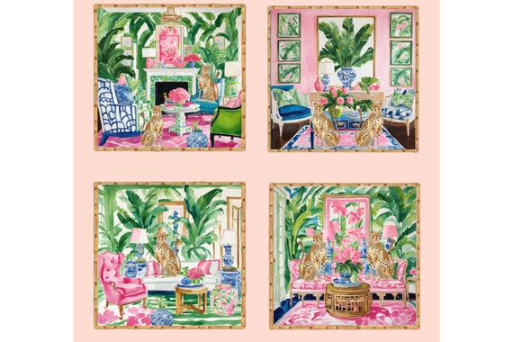 Cheetah Palm Beach Interiors Art Prints: Hollywood Regency Gallery Wall, Set of 4