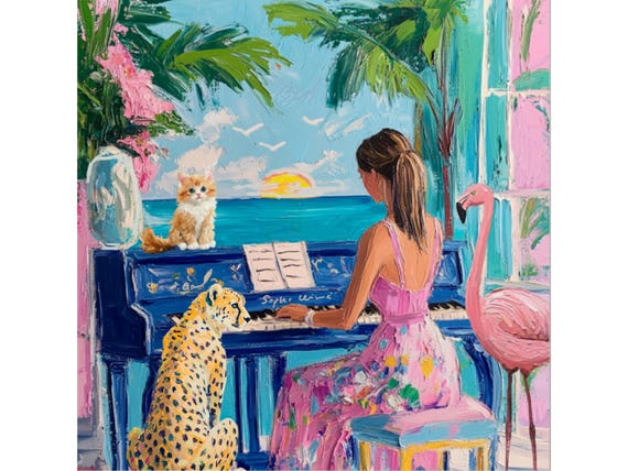 Grandmillennial art, In the music room, preppy painting