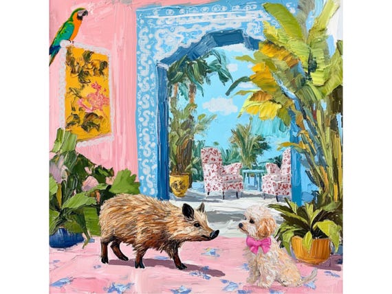 Grandmillennial art, Hi, whimsical fine art print