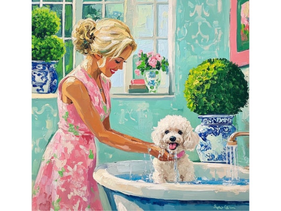 Grandmillennial art, Splashing Time, whimsical fine art