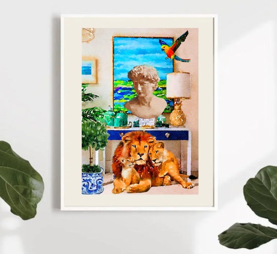 Grandmillennial artFamily portrait, whimsical fine art print