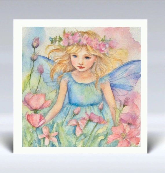 Flower Fairy Watercolor Print: Signed Art for Child's Room (30x30cm)