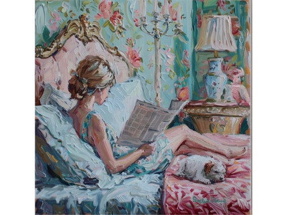 Grandmillennial art, Morning in powder blue, whimsical fine art