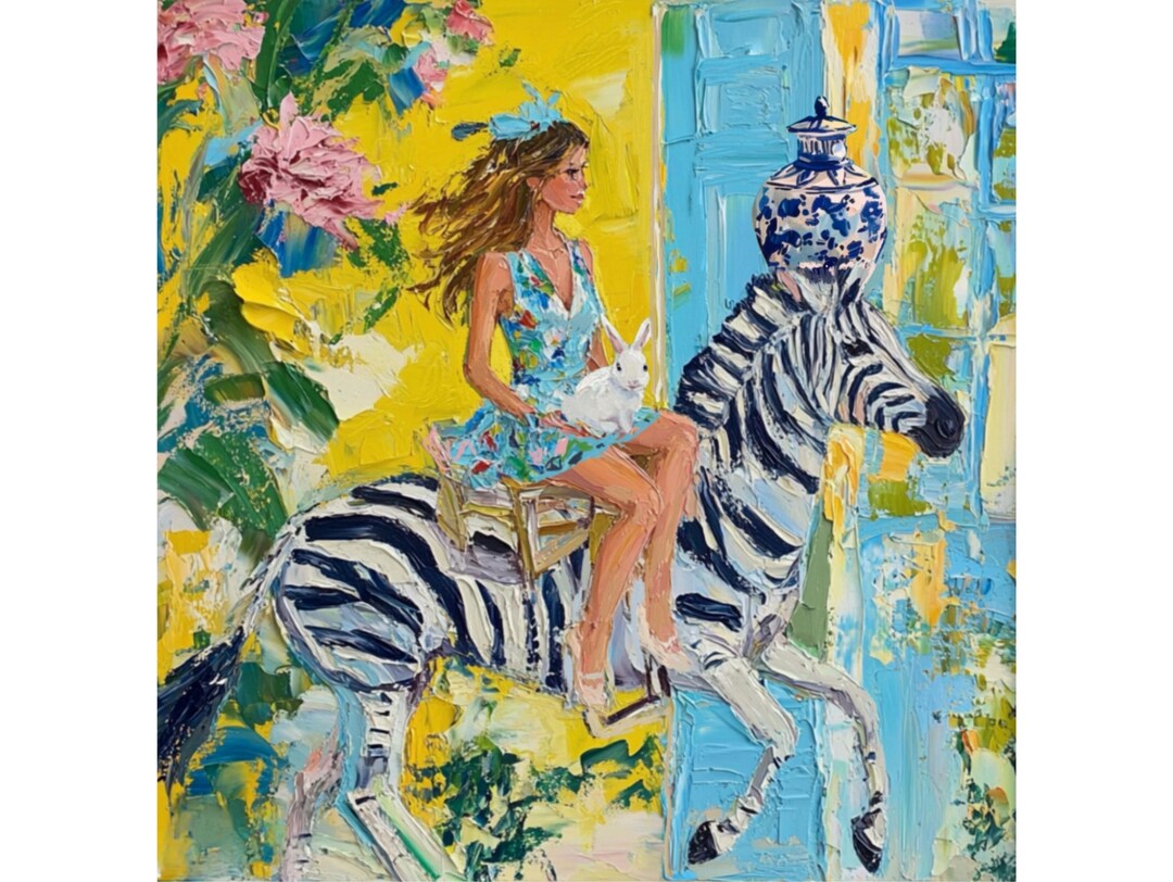 Grandmillennial Art, Zebra Ride, Fine Art Print - Etsy