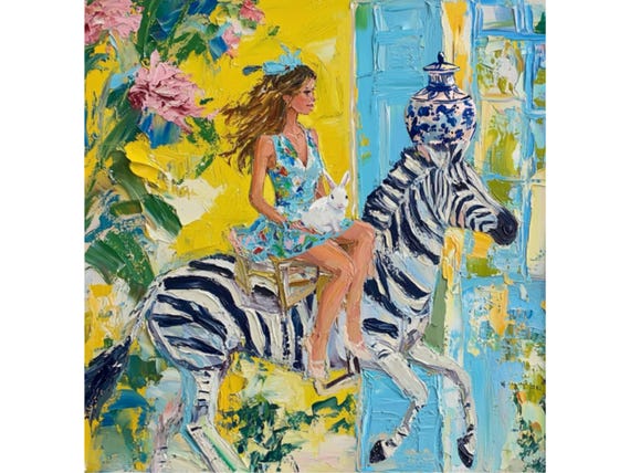 Grandmillennial art, Zebra ride, fine art print