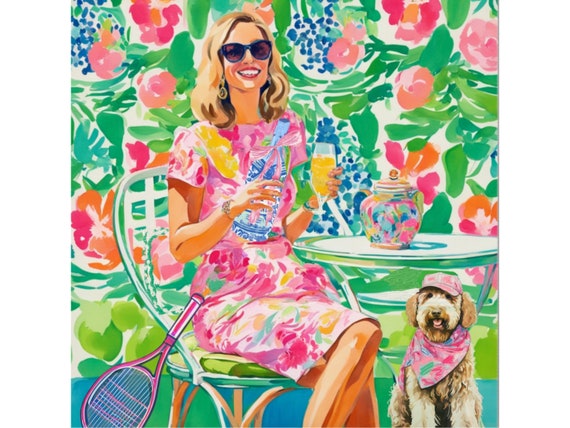 Grandmillennial art, The Winners, whimsical tennis watercolor