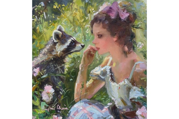 The sweet encounter, grandmillennial art, oil painting