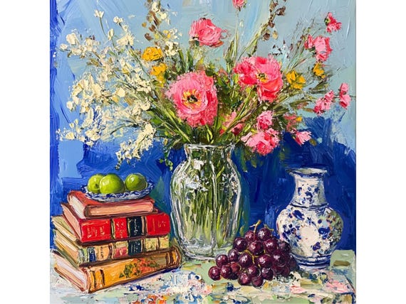 Wildflower Still Life Art Print: Grandmillennial Chinoiserie Decor