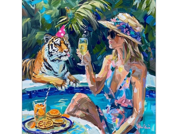 Grandmillennial art, At The Swimming Pool, whimsical fine art