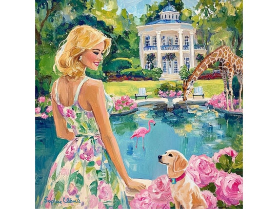 Grandmillennial art, In The Rose Garden, whimsical fine art