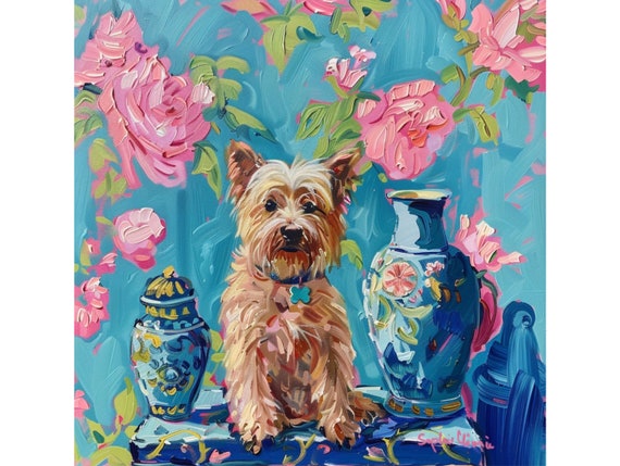 Yorkshire Terrier Art Print: Whimsical Chinoiserie Dog Portrait