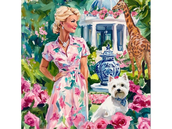 Grandmillennial art, Thief in the Rose Garden, whimsical fine art print