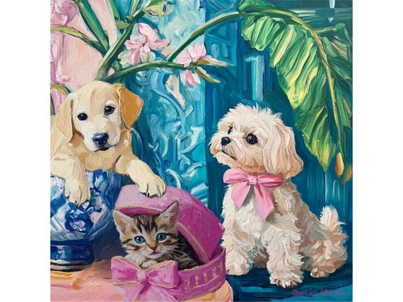 Grandmillennial art, Hide and seek, whimsical fine art