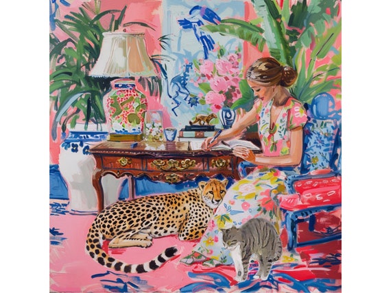 Grandmillennial art, The Stripy Beast, whimsical fine art