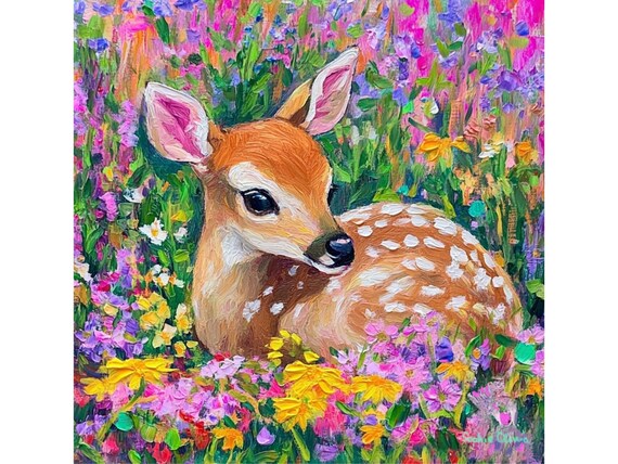 Baby Deer Giclee Art Print: Whimsical Floral Watercolor