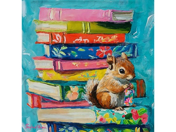 Grandmillennial art, The Summer Reading List, whimsical library art